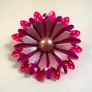 Vintage 60's Hot Pink & Purple Folded Pierced Petal Enamel Flower Pin Brooch